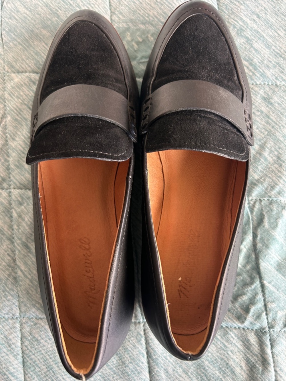 Madewell Black Leather & Suede Penny Loafers